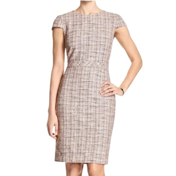 Banana Republic Tweed Pencil Dress in Cream, Pink, Black EUC Size 0 - Picture 1 of 3